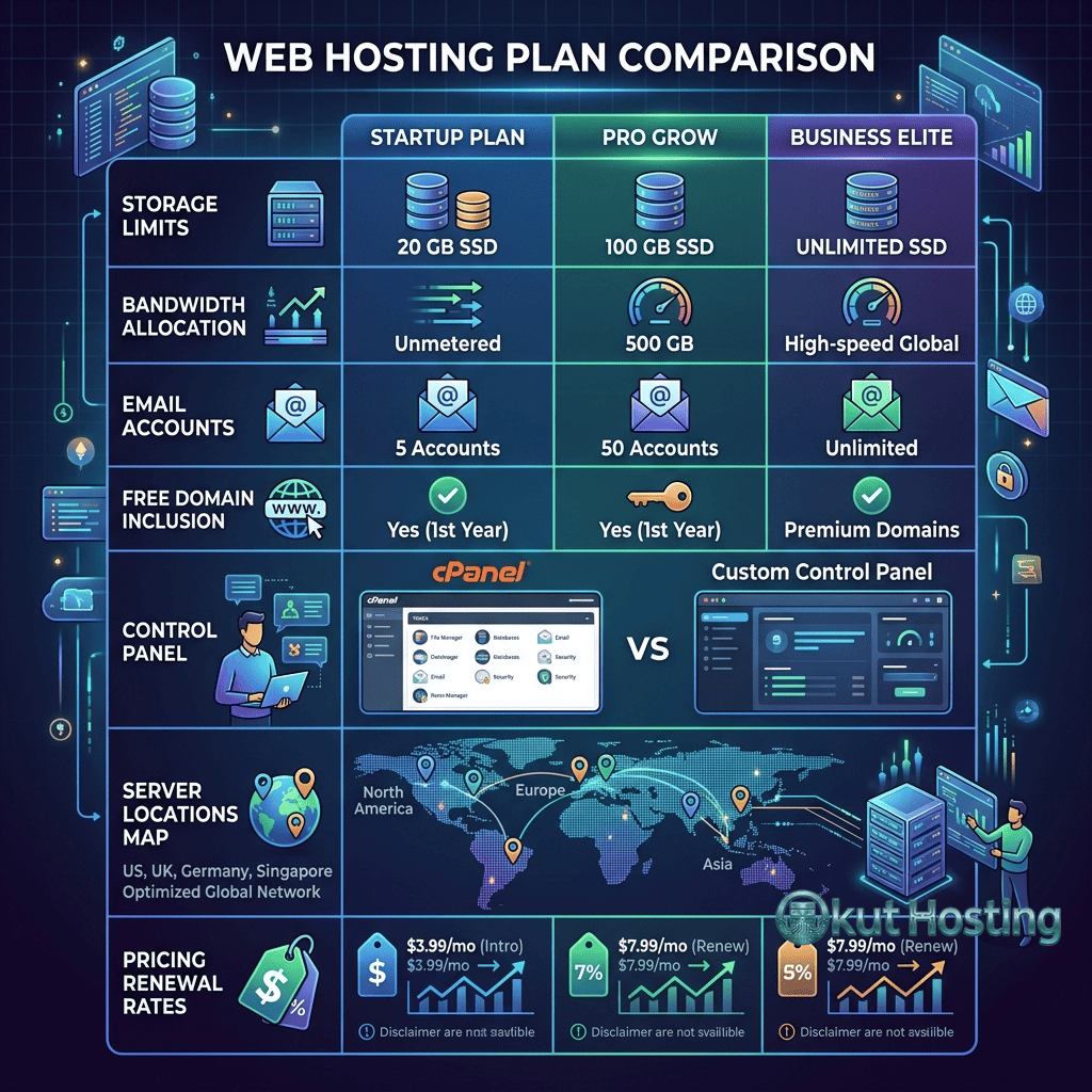 Shared hosting feature and pricing comparison